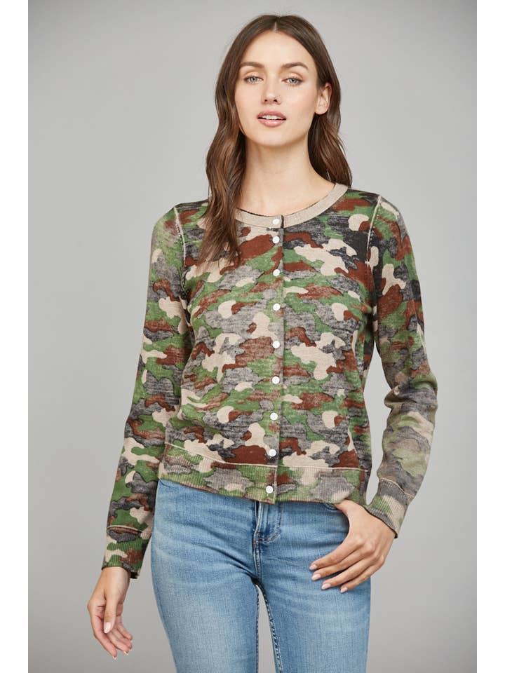 FATE - Wholesale Cardigan - Women's - CAMO PRINT FRONT BUTTON CLOSURE CARDIGAN FW155561