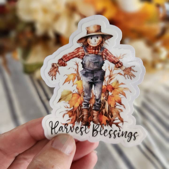 Fall Scarecrow Sticker, Harvest Blessings for wholesale by Blu Butterfly Stickers