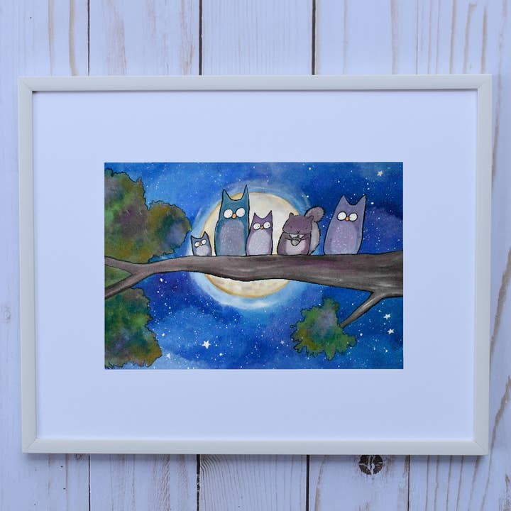 Stampa artistica incorniciata con gufi e amici per la vendita all'ingrosso da parte di Andralynn Creative Designs