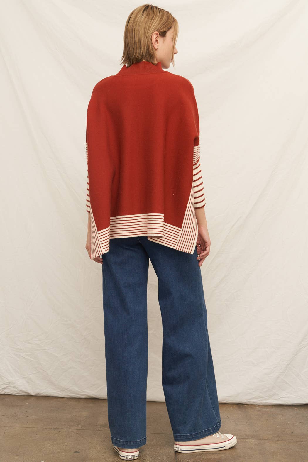 Rust Oversized Striped Knit Cape Sweater  for wholesale on Faire8