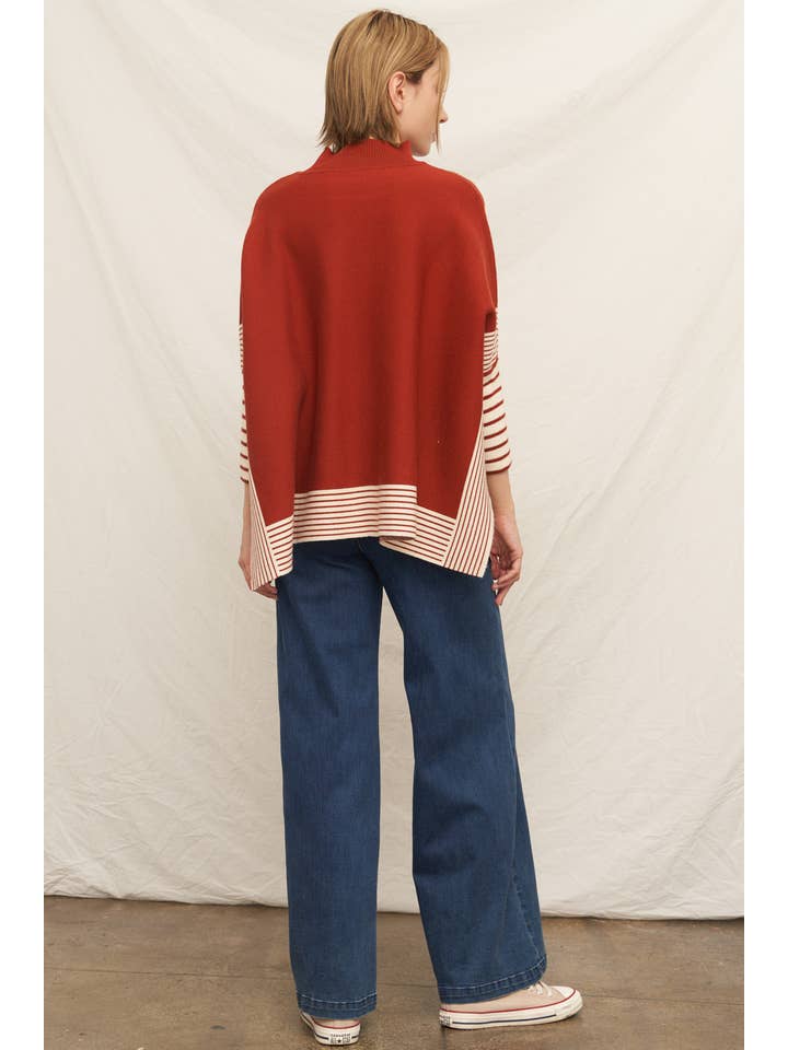 Rust Oversized Striped Knit Cape Sweater for wholesale on Faire8