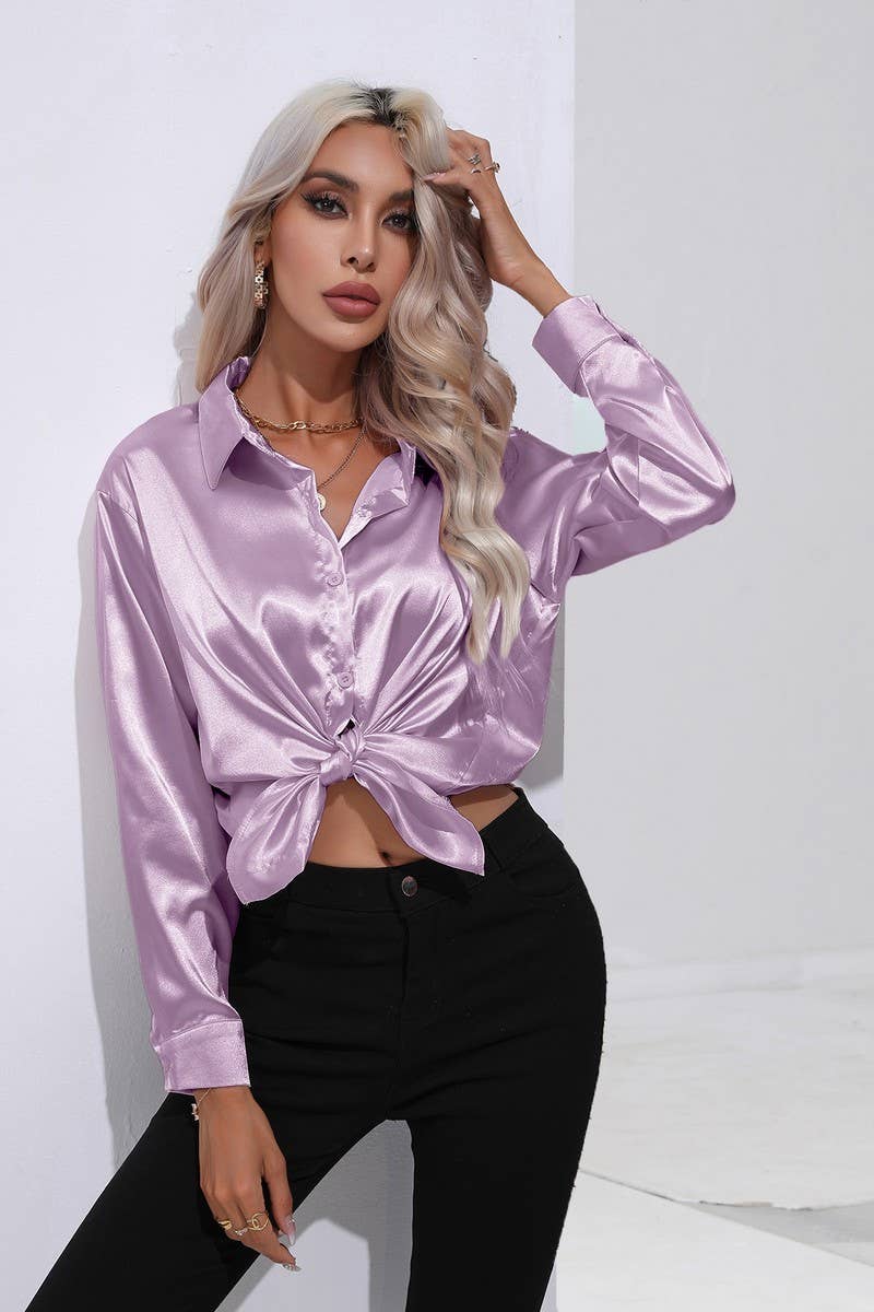 NINEXIS - Wholesale Button Down Shirt - Women's - CWTBLL0690_Button Down Silky Satin Long Sleeve Top19