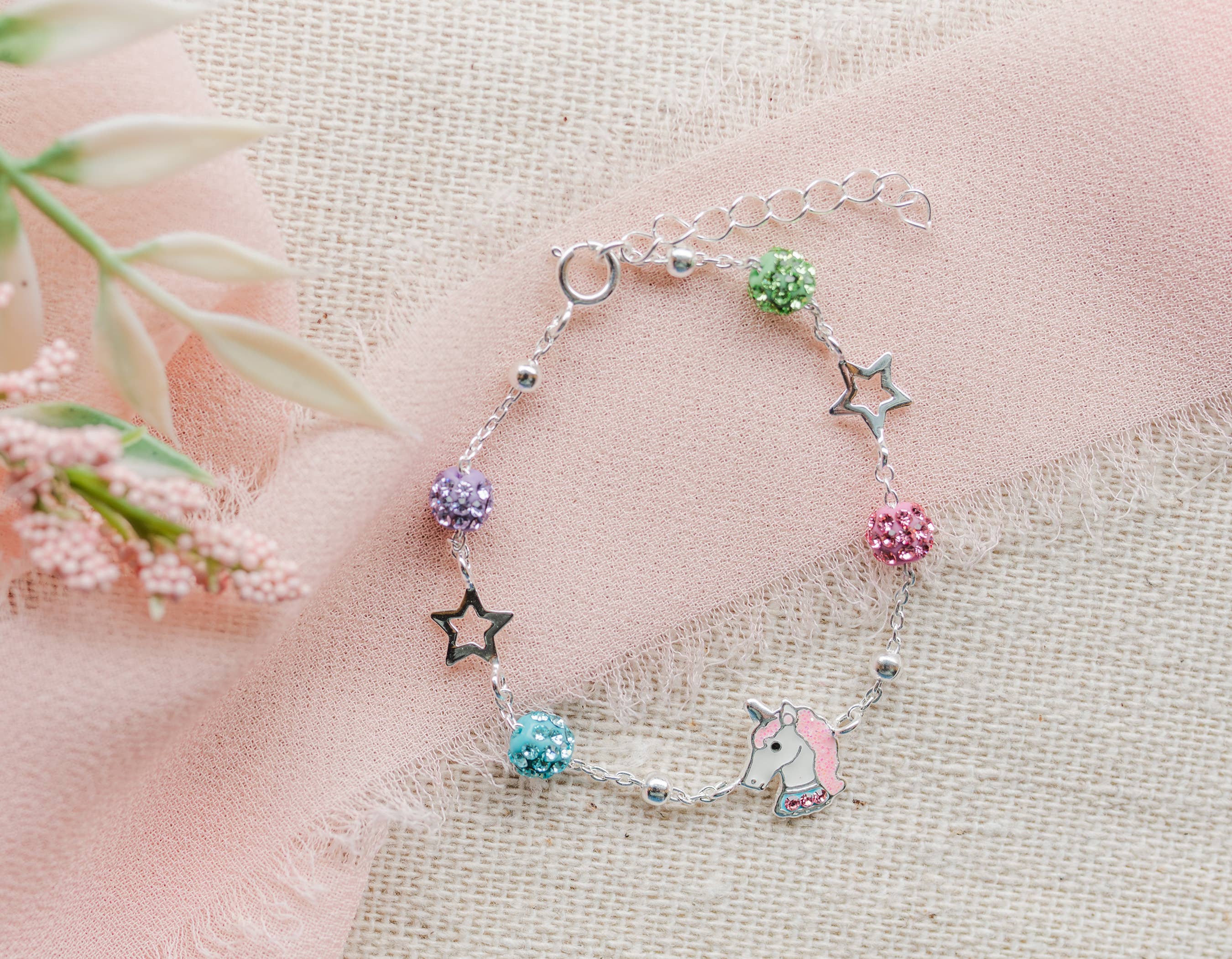 Cherished Moments - Venta al por mayor Pulseras de abalorios/colgantes - Pulsera de unicornio arcoíris de plata de ley para niños (Stardust)1