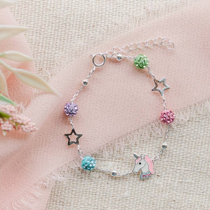 Cherished Moments – wholesale Charm/dangle bracelet – Sterling Silver Rainbow Unicorn Bracelet for Kids (Stardust)1