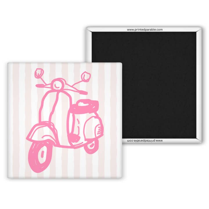 Pink Vespa magnet, Mediterranean summer style, whimsical coastal magnet for wholesale by Printed Parable