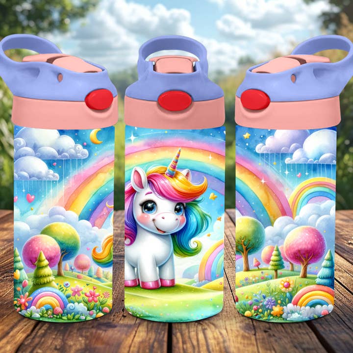 Unicorn & Rainbow Girl Flip Top Kids 12oz Water Tumbler for wholesale by AvaryMaeInspirations