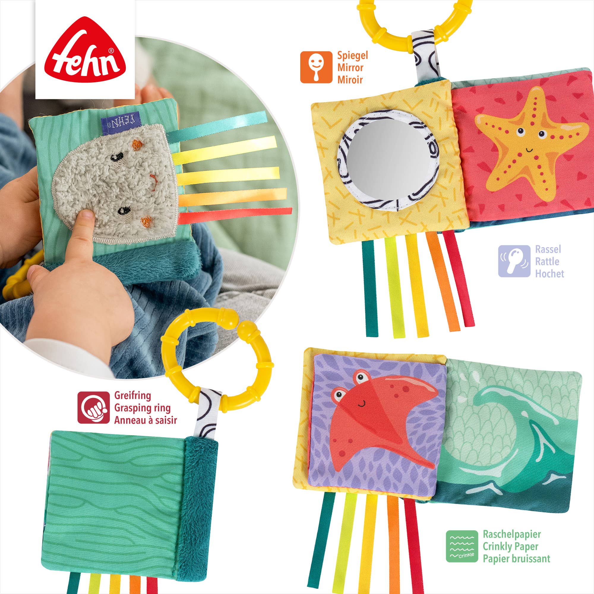 Fehn - Wholesale Baby & Toddler Book (0-2) - Mini-Crinkle Book Octopus - Touch Book with Nature Motifs2