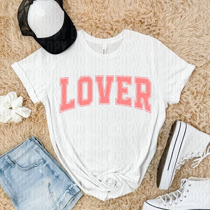 Lover Pink Font Varsity Letters DTF Transfer for wholesale by K and M Designs