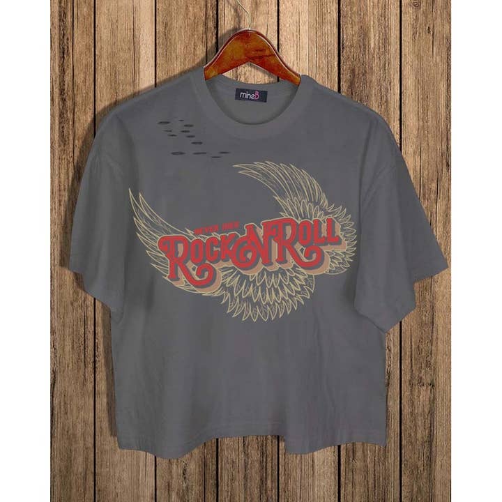 MINEB - Wholesale Screen Printed T-Shirt - Women's - ROCK N ROLL NEVER DIES CROP TEE