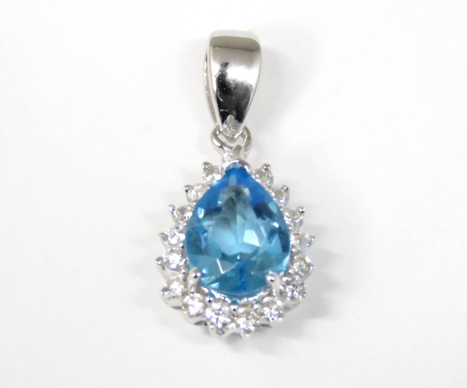 Twan Kee Jewelry - Wholesale Individual Charm/Pendant - 1.5ct. Pear-shape Swiss Blue Helenite Sterling Silver Halo