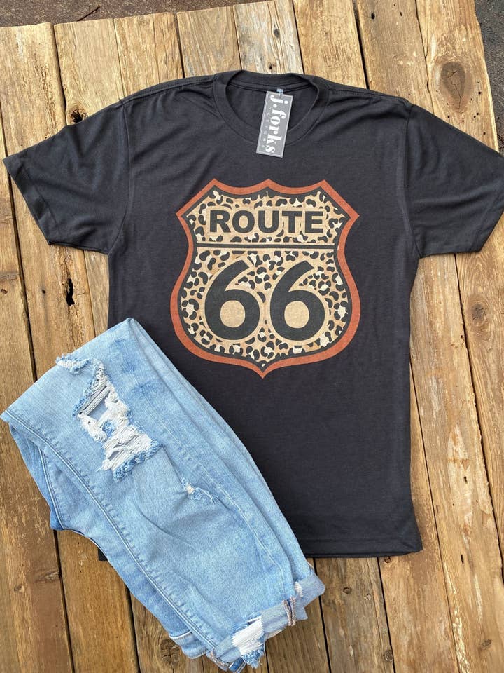 2383 Leopard Route 66 Tee for wholesale by J.Forks Designs