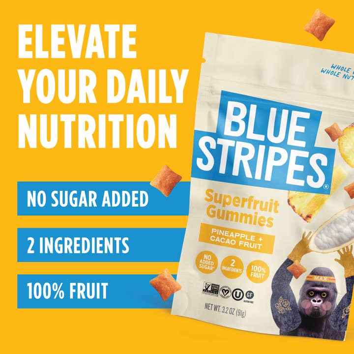 Blue Stripes - Wholesale Fruit Snacks - Superfruit Gummies - Pineapple (Multi-Serve)1