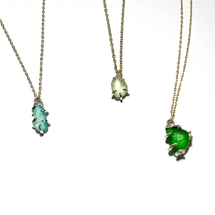 Seaglass Charm Necklace on 14K Yellow Gold Cable Chain for wholesale by Isla Oddball