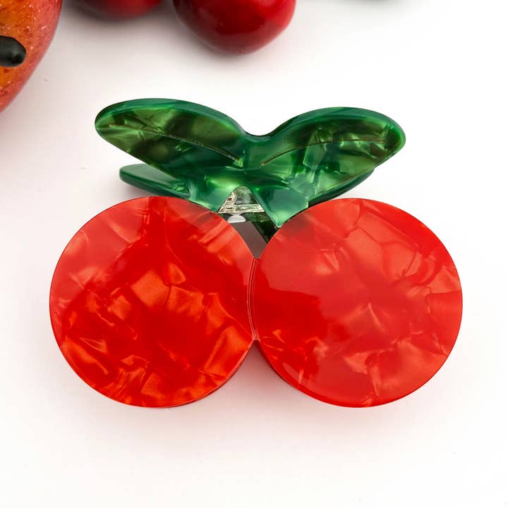 Double Cherry Acetate Hair Claw, Fruit-Inspired Hair Clip for wholesale by TheDivaSoap