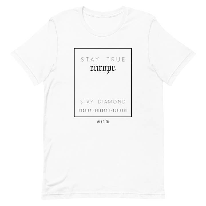 Stay True (Europe) T - Wit voor wholesale door Positive Lifestyle Clothing