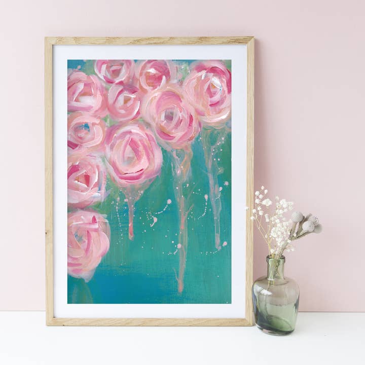 Abstract Pink Roses Fine Art Giclee Print - Unframed for wholesale by Helena Tarn Art