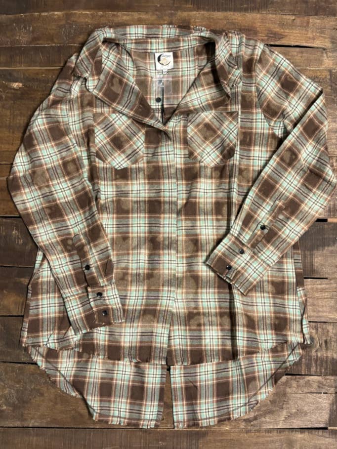Jaded Gypsy - Wholesale Button Down Shirt - Women's - Crisp Morning Air Flannel - Mint Chocolate