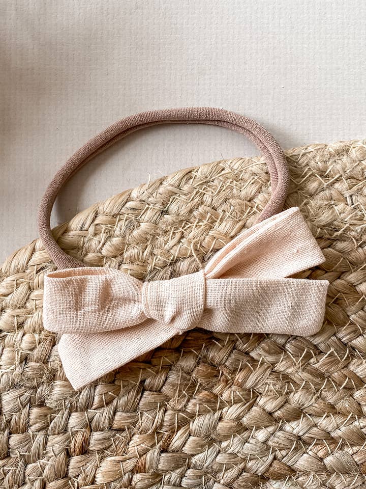 Classic hair bow - pink linen for wholesale by Darci & Kobe
