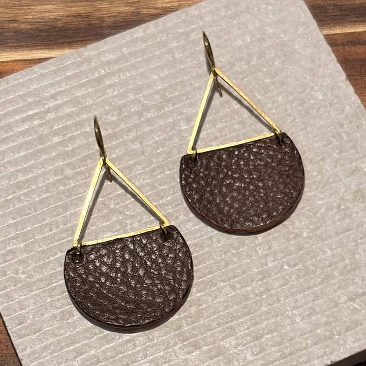 Leather Earrings, Handmade, Chocolate Brown for wholesale by Rux Leather