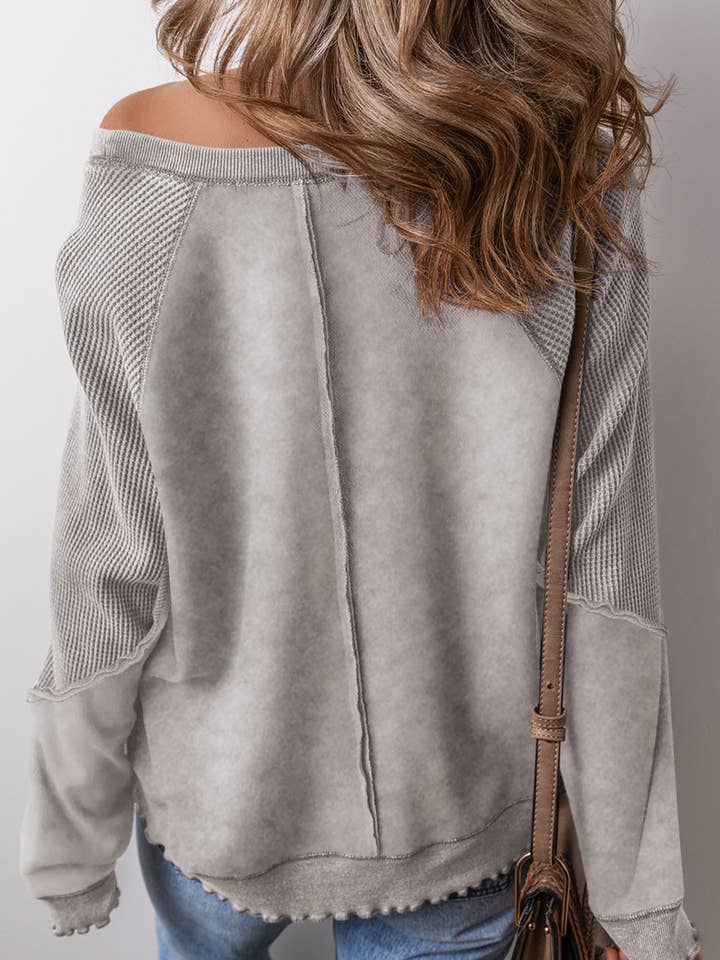 Aapparella - Wholesale Sweatshirt - Women's - Waffle Knit * Patchwork Long Sleeve Sweatshirt | S-2XL11