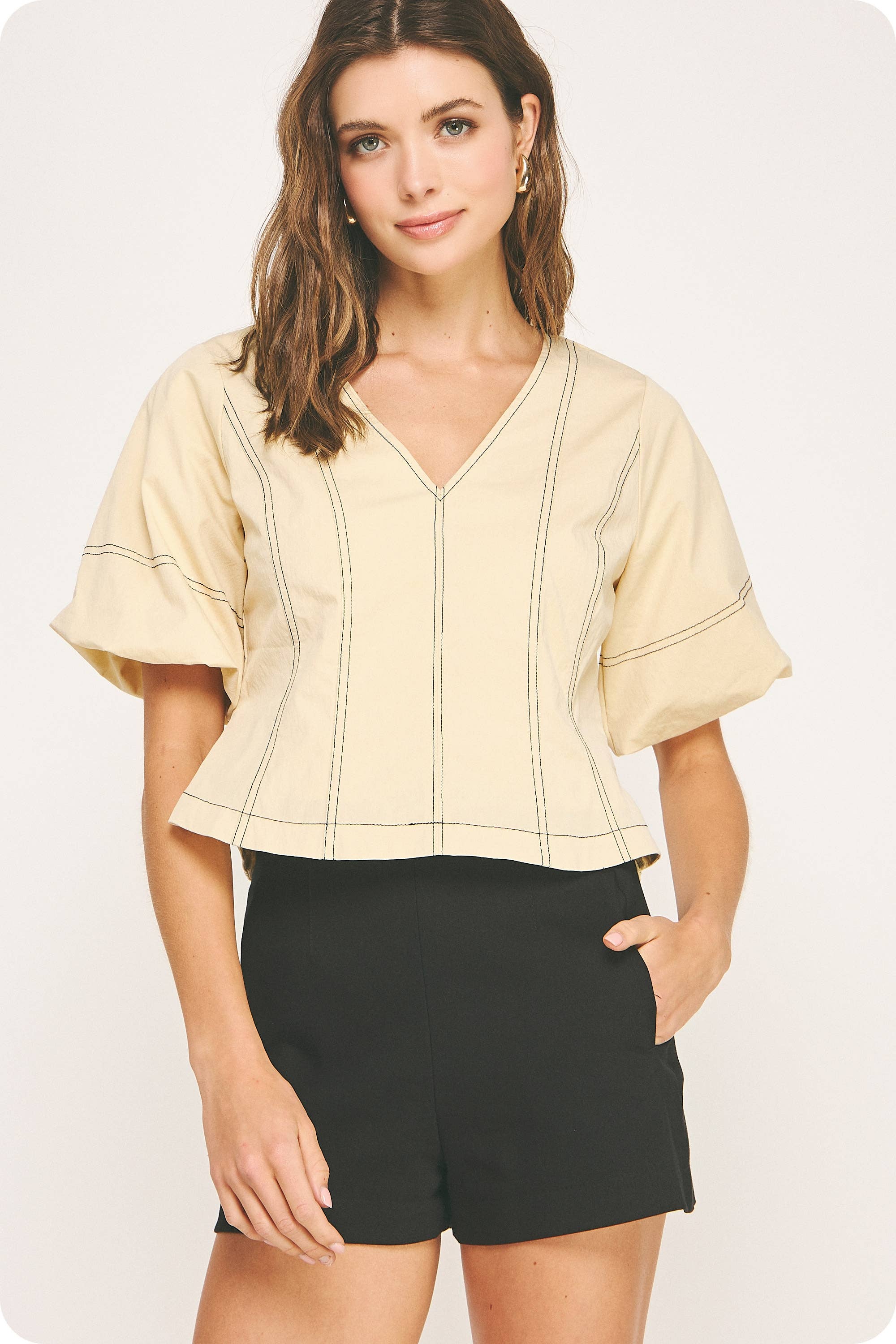 Strut & Bolt - Wholesale Blouse - Women's - Top Stitch Bubble Sleeve Top0