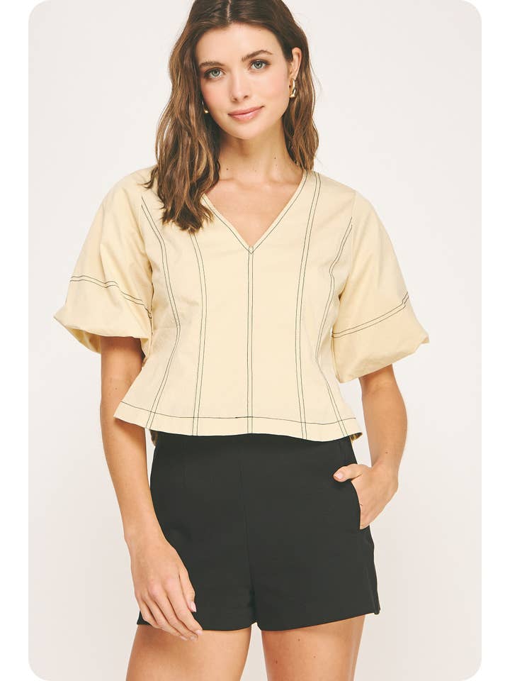 Strut & Bolt - Wholesale Blouse - Women's - Top Stitch Bubble Sleeve Top