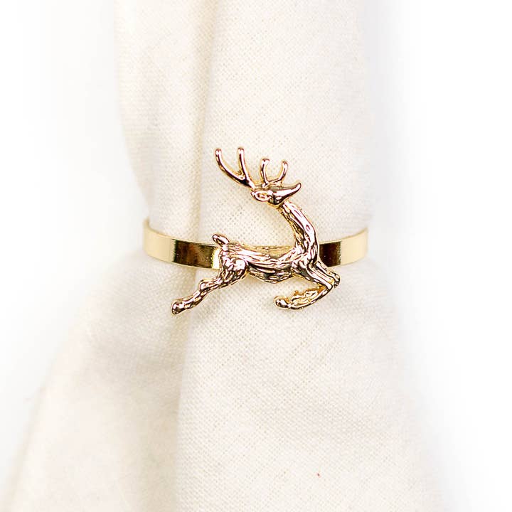 The Royal Standard - Wholesale Napkin Ring - Leaping Deer Napkin Ring Gold 2"