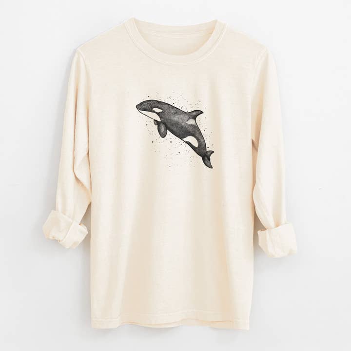 Orca Whale - Heavyweight 100% Cotton Long Sleeve for wholesale by Because Tees