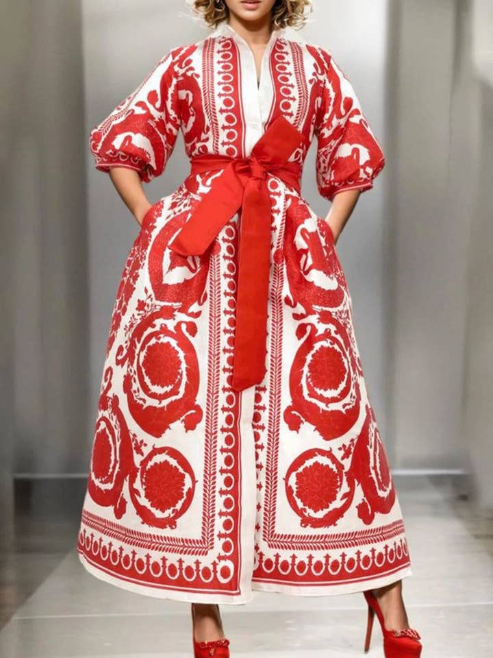 abito vintage con cintura a fiori stampati per la vendita all'ingrosso da parte di Queen Fashion
