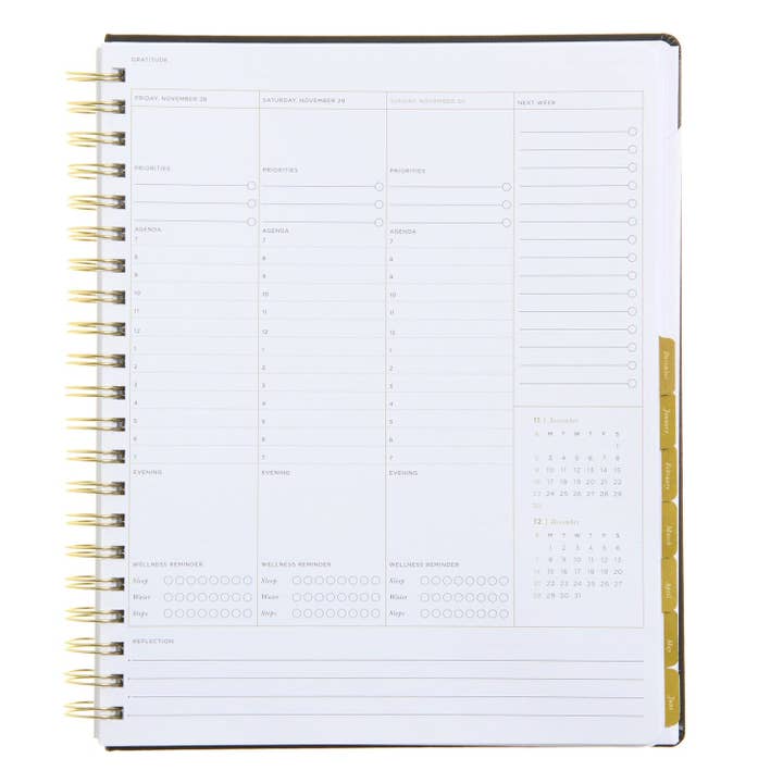 russell+hazel - Wholesale Planner - 2025-2026 Weekly Planner - Spiral Black Vegan Leather - July 2025-June 2026