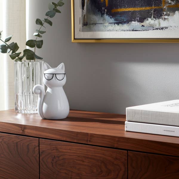 Sagebrook Home - Wholesale Decorative Figurine - Figurine - White Porcelain Cat with Glasses, 7 in.