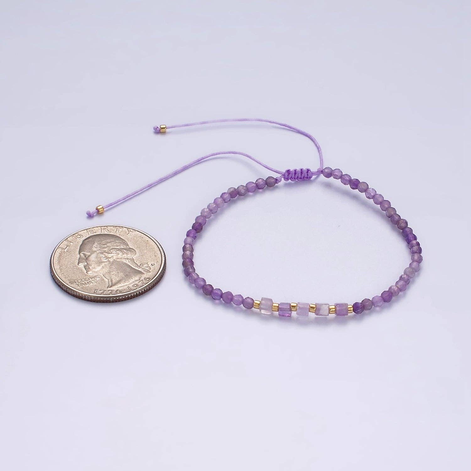 Aim Eternal - Wholesale Beaded Bracelet - 14K Gold Filled Amethyst Multifaceted Purple Rope Adjustable Friendship Bracelet | WA-2007 ~ WA-20092