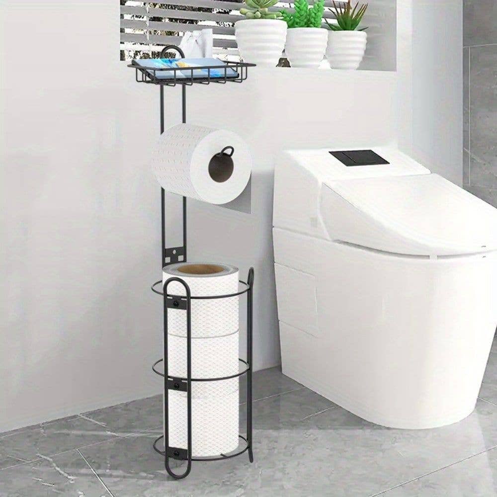 Naomi's Happy Place Shop - Wholesale Toilet Paper Holder - Toilet Paper Holder Stand, Black toilet Paper Holder Stand Stainless Steel Rustproof Tissue Roll Holder Floor Stand Storage for Bathroom3