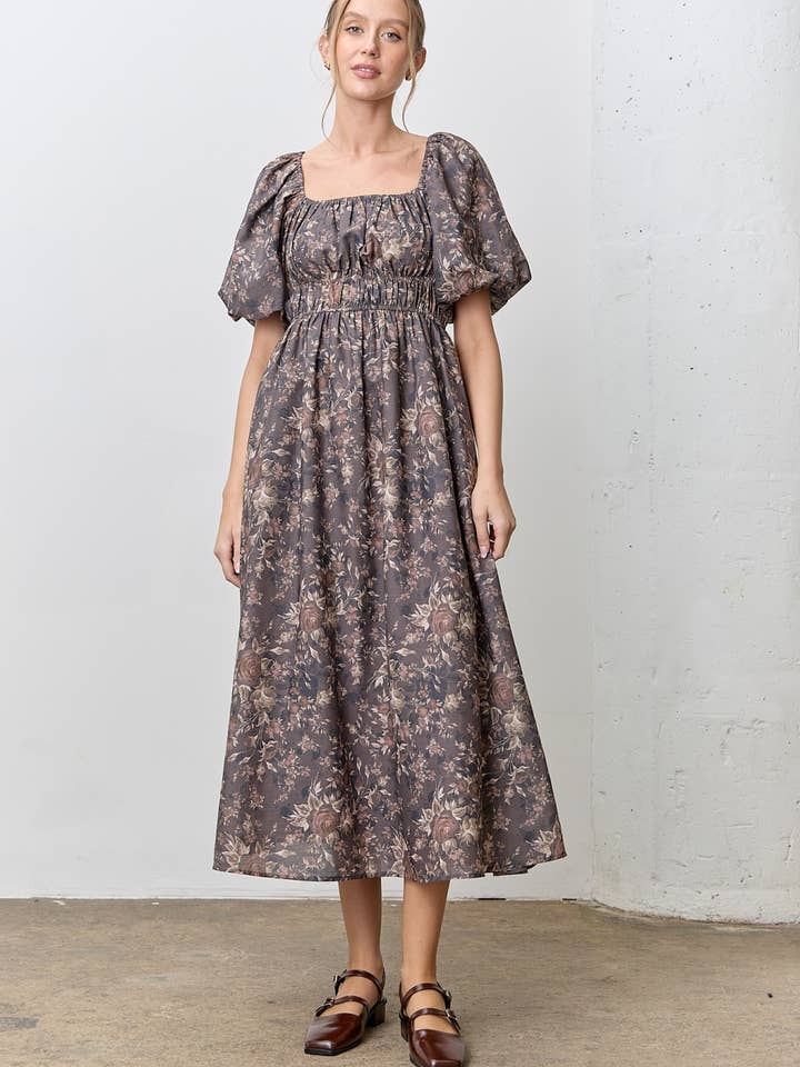 ROBE MIDI IMPRIMÉE FLORALE pour la vente par Polagram by Wellmade USA