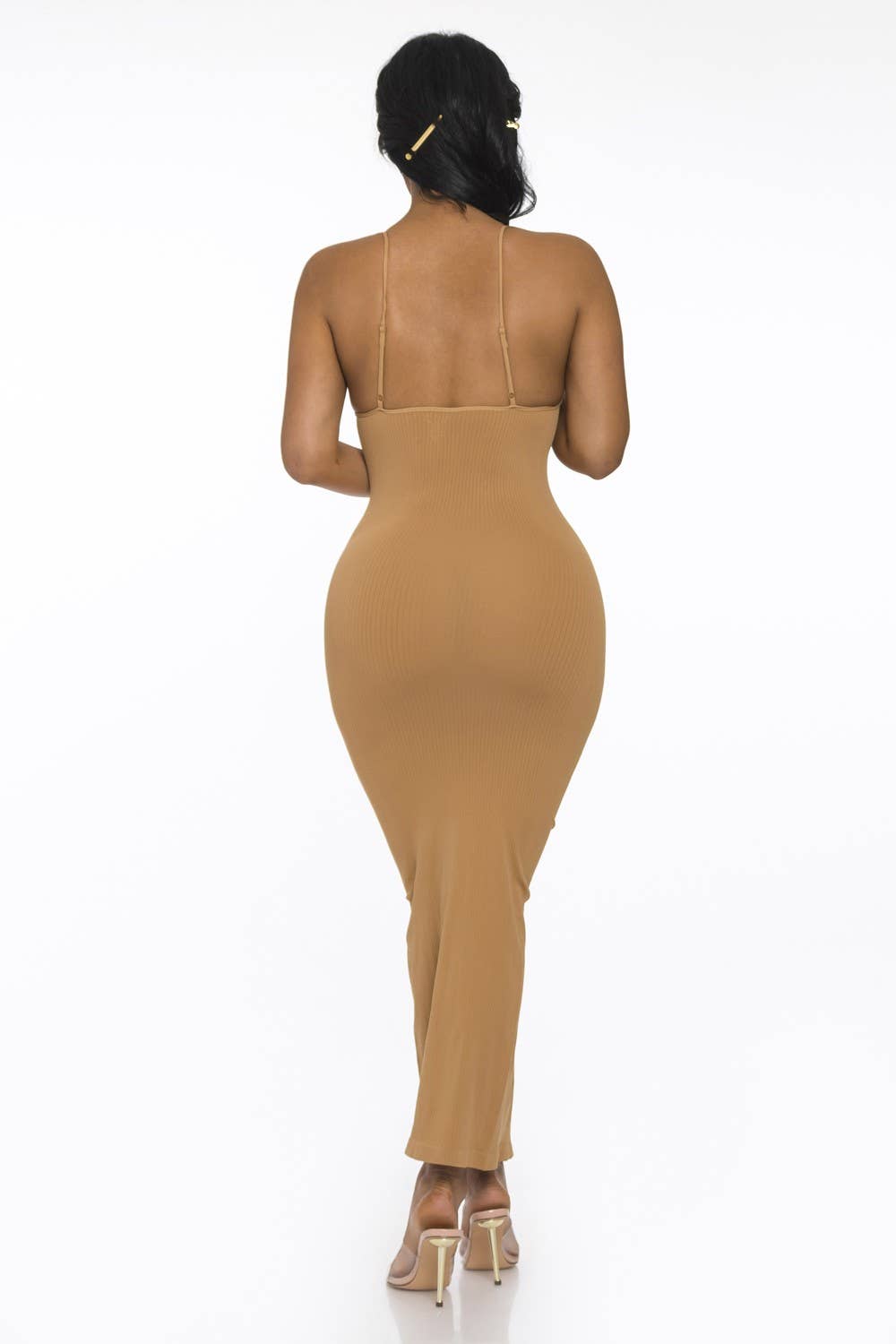 Lime All the Time – Großhandel Kleid – Damen – Bodycon-Maxikleid mit gerippten Spaghettiträgern10