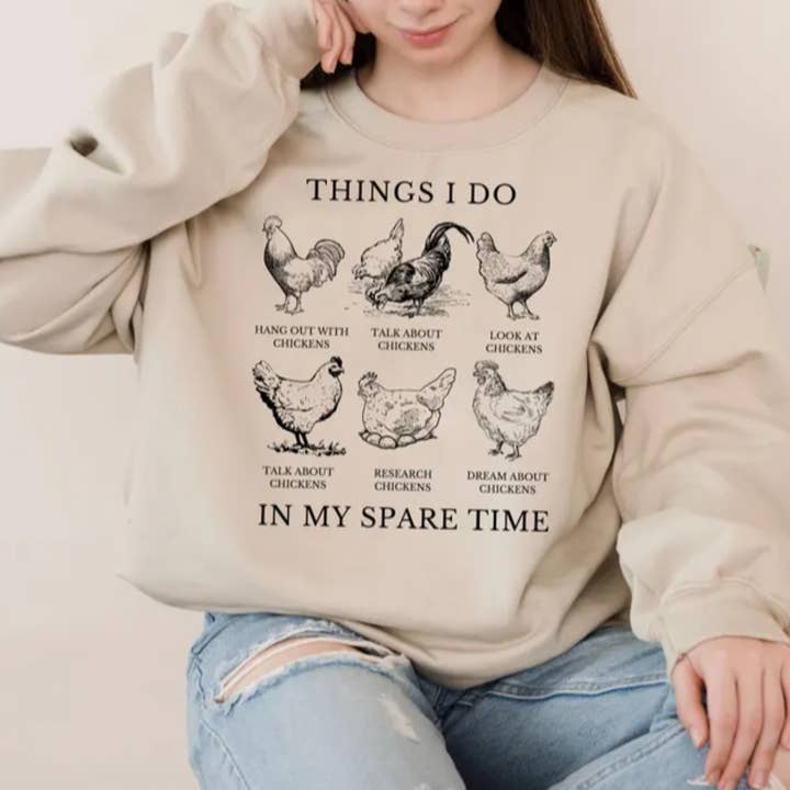 Things I do In My Spare Time Chickens Graphic Sweater for wholesale by Sam & Seb Co.