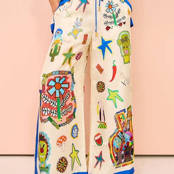 High Waisted Loose Asymmetric Printed Split-Joint Pants Trousers for wholesale by Sheer Trend