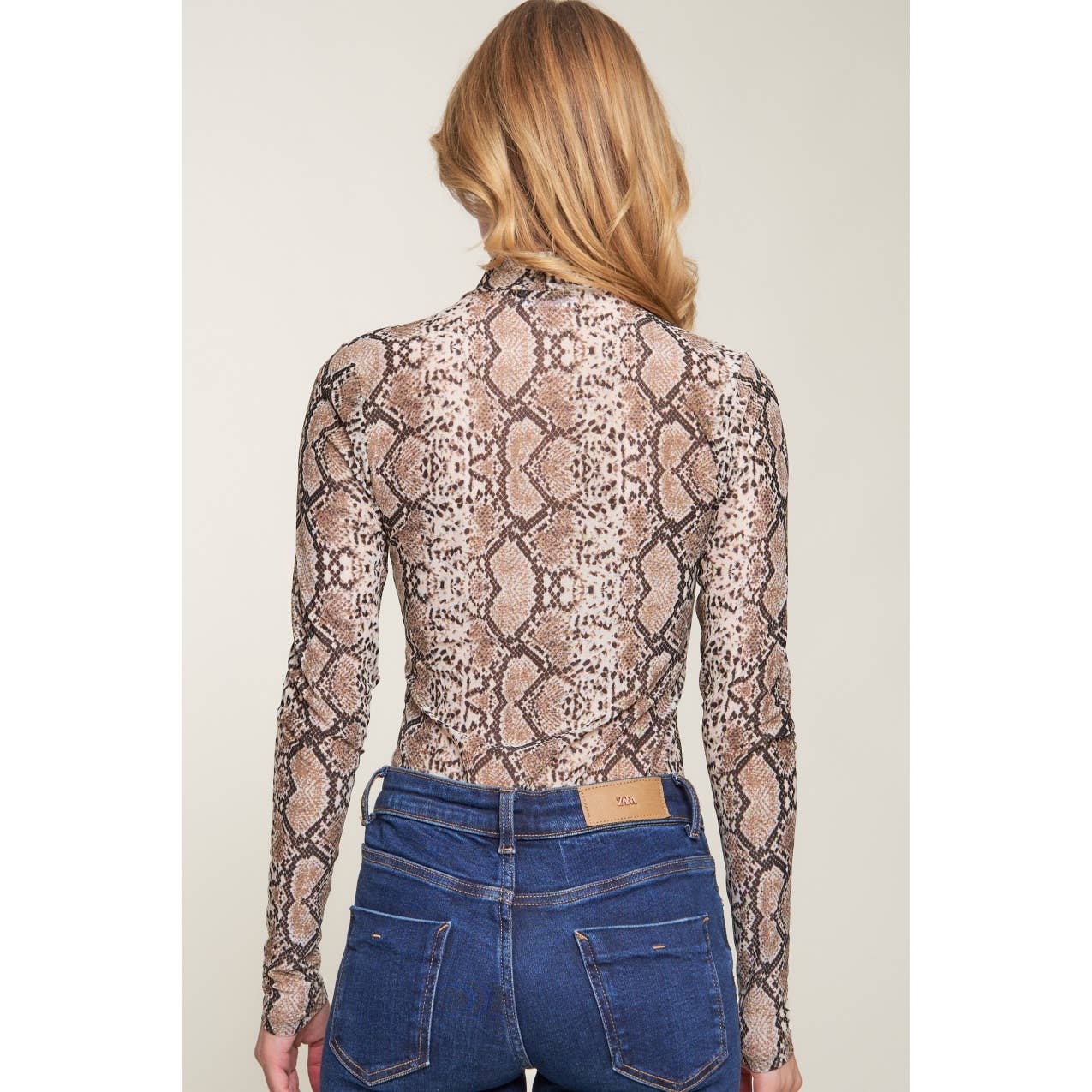 Popular 21 - Vente Body – femme - Body décontracté imprimé à manches longues et col montant en maille5