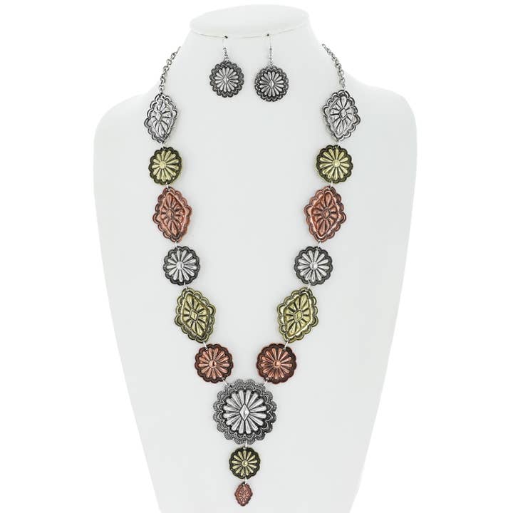 SP Sophia Collection - Wholesale Jewelry Set - Western Concho Charm Lariat Necklace Set
