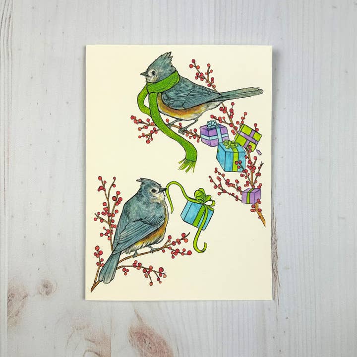 Sarah Draws Things - Wholesale Christmas Card - Tufted Titmouse Gifts - 5x7 Notecard1