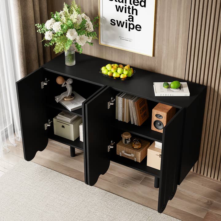Urban Meuble - Wholesale Sideboard - Black buffet with 4 doors, pattern, and storage 120*37.5*80.8 cm EVRENS BLACK6