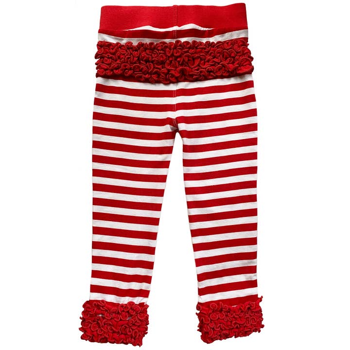 AnnLoren – Großhandel Fashion-Leggings – Kinder – AnnLoren Leggings mit Rüschenärmeln für Mädchen, rot gestreift5