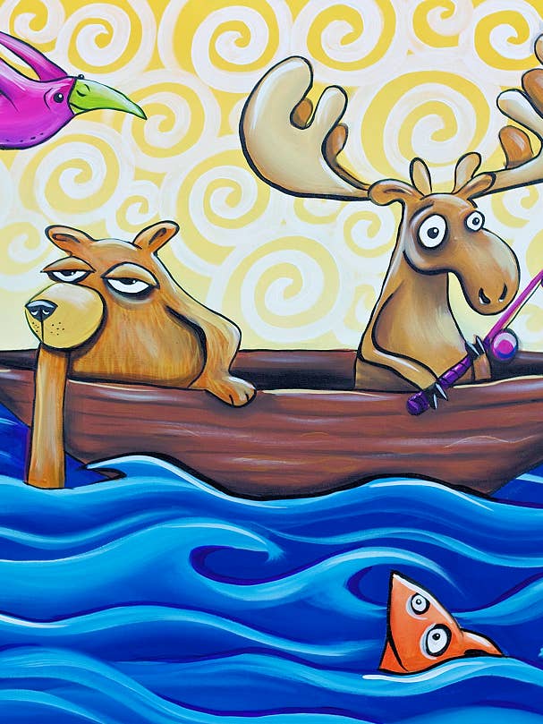 Bear and Moose Fishing Canvas Print for wholesale by It's a Henry