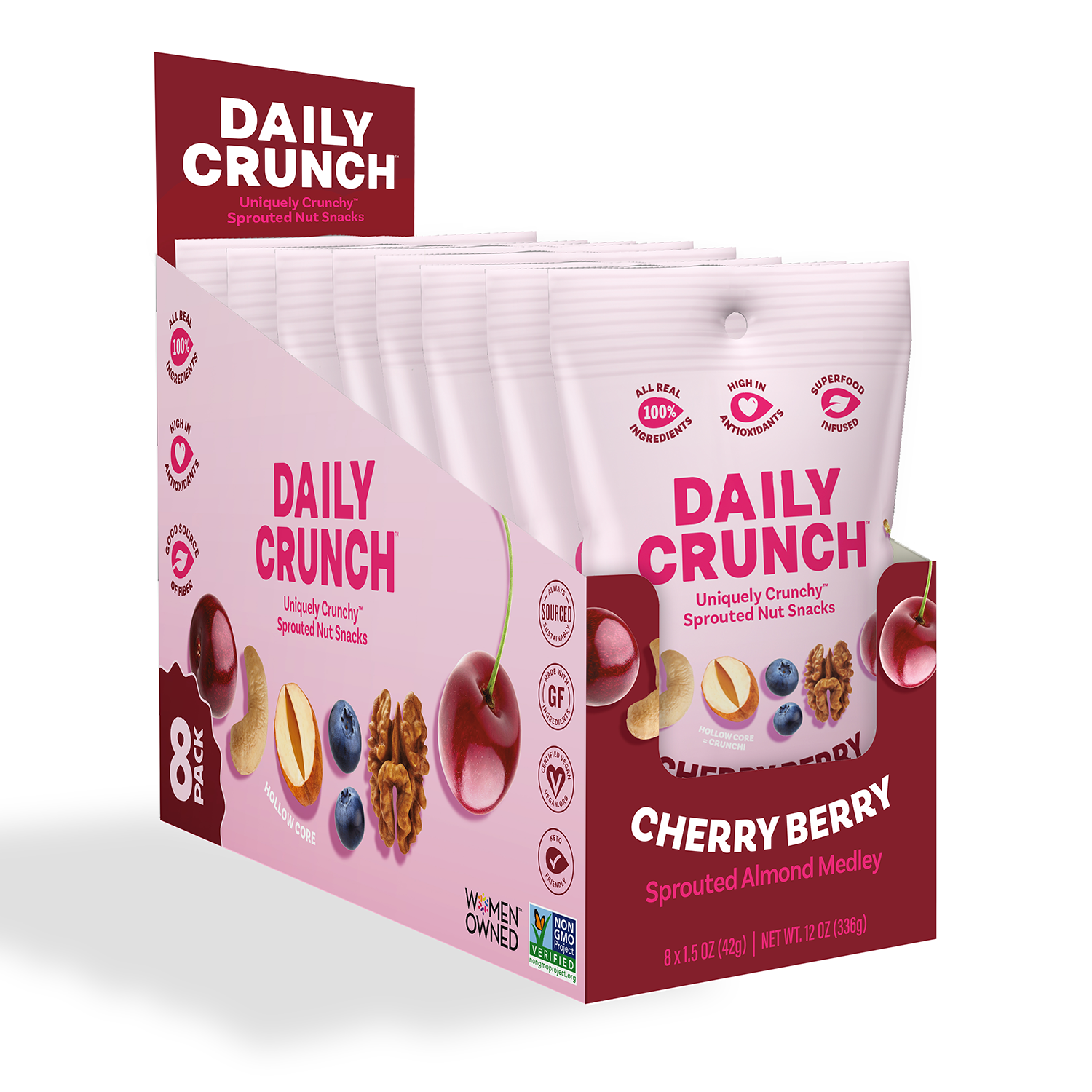 Daily Crunch - Wholesale Trail Mix - Cherry Berry Sprouted Nut Medley, 1.5oz Single Serve2