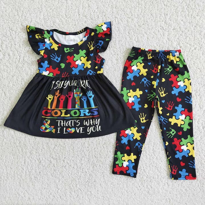 Aier Wholesale - Wholesale Top & Pant Set - Kids - Autism Baby girls pants sets