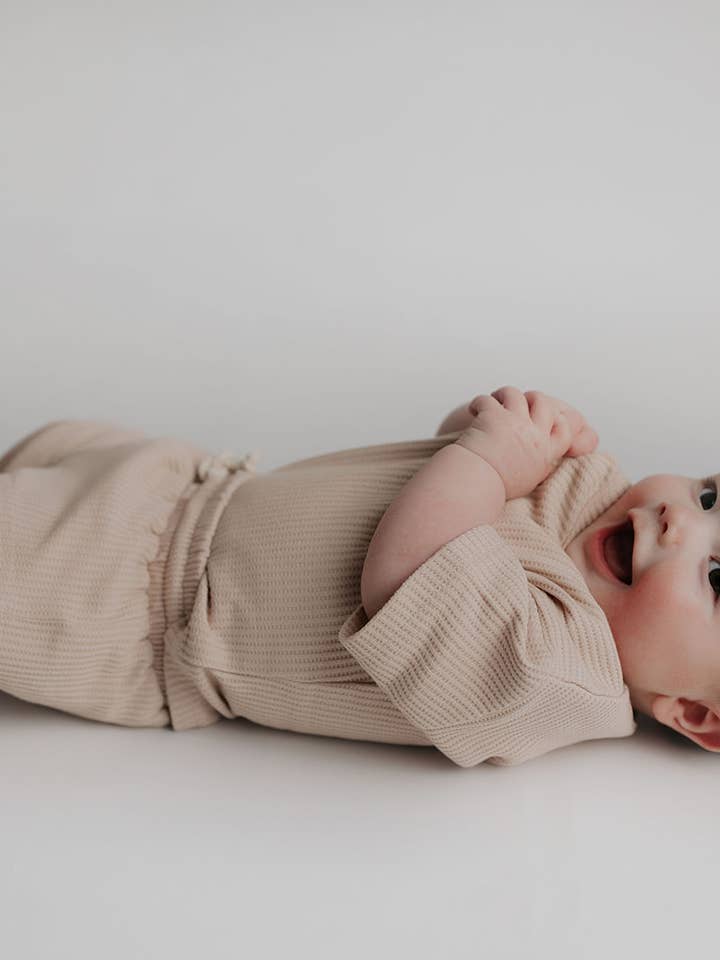 Three Little Tots - Wholesale Top & Short Set - Kids - Tan Summer Waffle Toddler Top & Bottom Set