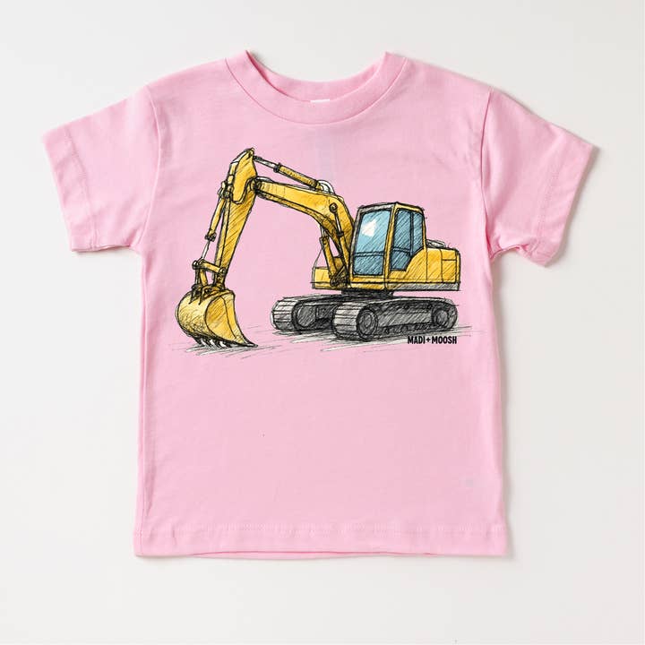 Madi Moosh - Wholesale Screen Printed T-Shirt - Kids - Excavator Construction T-Shirt - Sketch Art Tee3