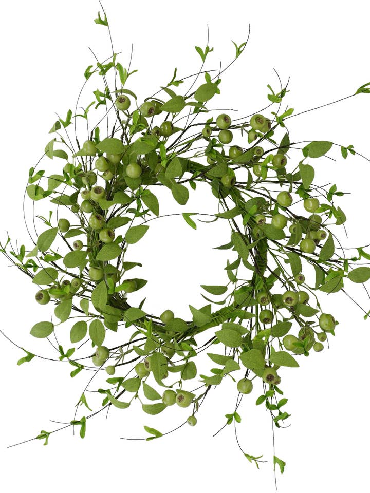 CRATER BERRY, LEAF & TWIG, WREATH, 24", GREEN for wholesale by Select Artificials, Inc.