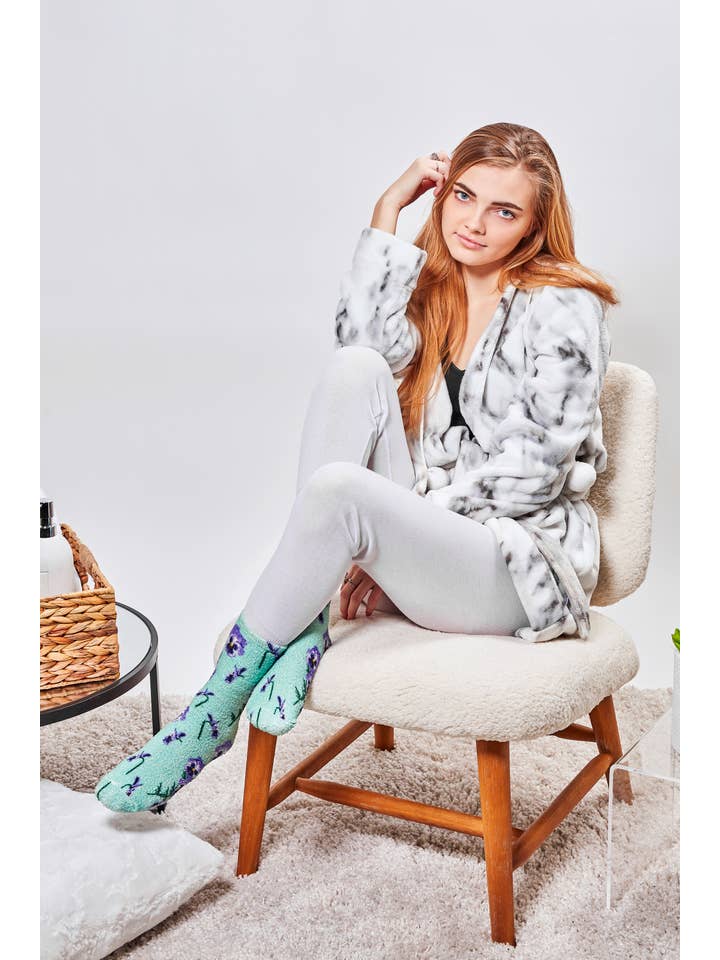 Mint Pansy Eucalyptus Scent Cozy Crew Sock for wholesale on Faire