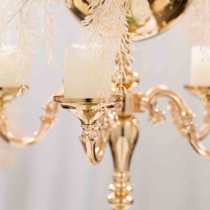 Metal 5 Arm Candelabra with Flower Bowl 33.25" - Gold for wholesale on Faire